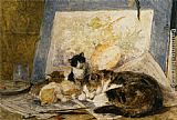 A Cat and her Kittens in the Artists Studio by Henriette Ronner-Knip